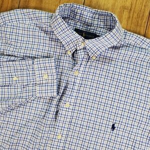 Polo Ralph Lauren Mens XLT Blue Gingham Check Button Down Long Sleeve Stretch